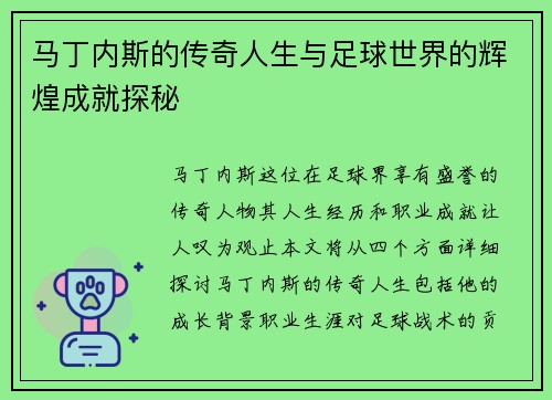 马丁内斯的传奇人生与足球世界的辉煌成就探秘